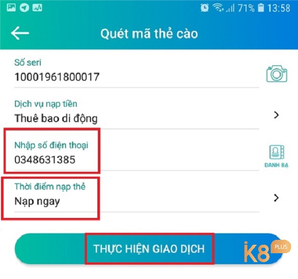 Nhập số điện thoại cần nạp thẻ