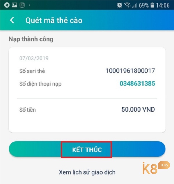 Hoàn thành cách nạp thẻ viettel bằng mã QR trên Viettel pay