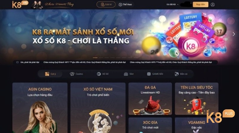 Giao diện web K8vn hiện đại, bắt mắt