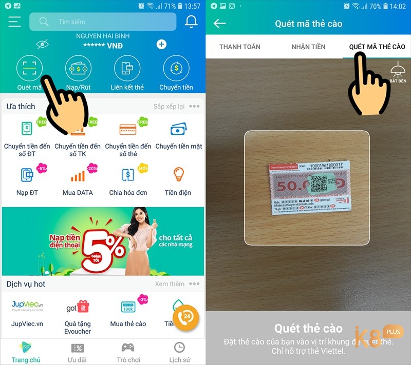 cách nạp thẻ bằng mã qr của viettel