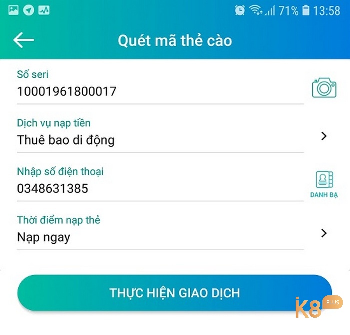 bước 3 của quét mã qr nạp thẻ viettel pay