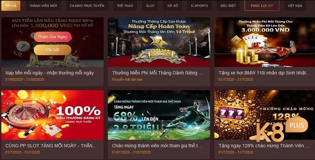 K8 liên tục triển khai nhiều khuyến mãi hấp dẫn thu hút game thủ tham gia