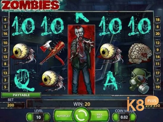 Những bộ phận nhuốm máu xuất hiện dày đặc trên màn hình chơi Zombies slot