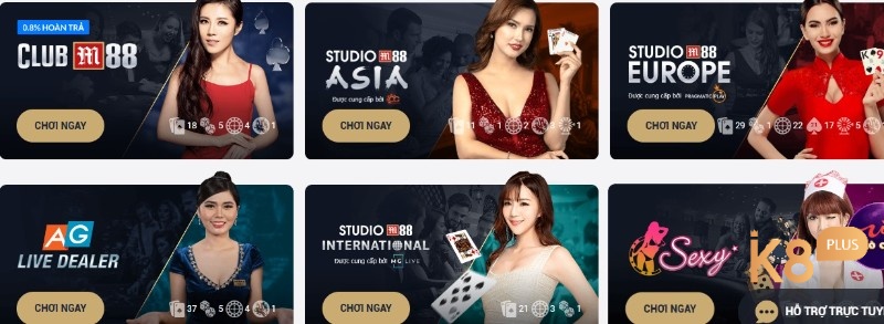 Các sảnh game casino M88 hấp dẫn cược thủ