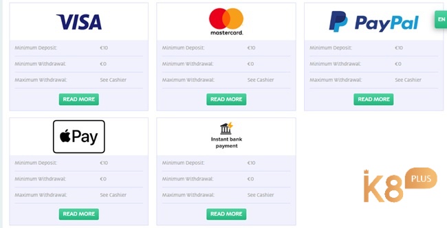 Nạp tiền bằng PayPal, Apple Pay, Visa, Instant bank payment, mastercard tiện lợi