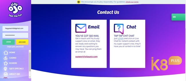 Mọi vướng mắc của người chơi đều có thể liên hệ qua email hoặc chat