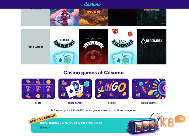 Casumo Casino có nhiều trò chơi trên bàn đặc sắc (Blackjack, baccarat, poker…)