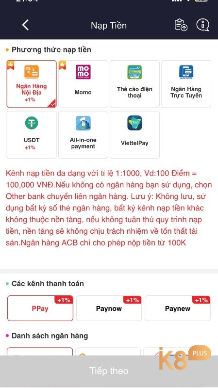 Web cược đã đáp ứng quy trình nạp và rút tiền đơn giản