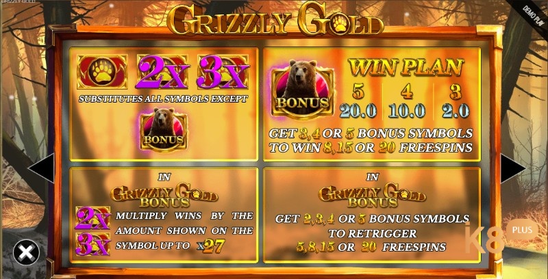 Kích hoạt Grizzly Gold Bonus để có cơ hội nhận được tới 20 vòng quay miễn phí cùng với hệ số nhân x27