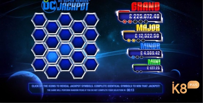 Phần thưởng Jackpot được kích hoạt ngẫu nhiên với 4 giải thưởng Grand, Major, Minor và Mini