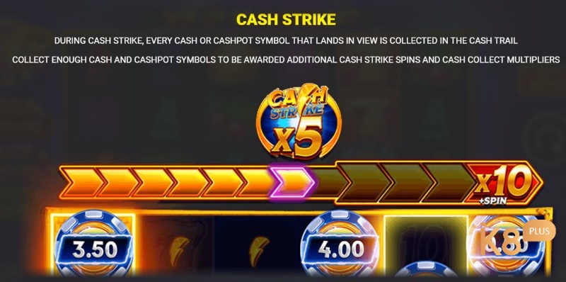 Cash Strike sẽ thưởng hệ số nhân với các biểu tượng Cash và Cash Prize 